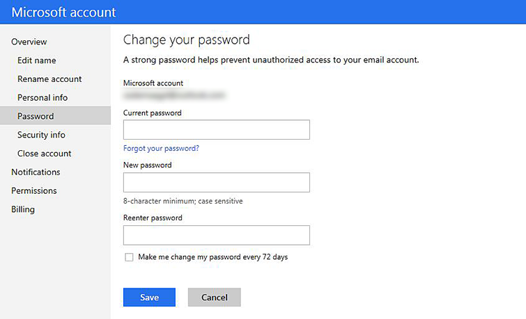 change my xbox microsoft account password